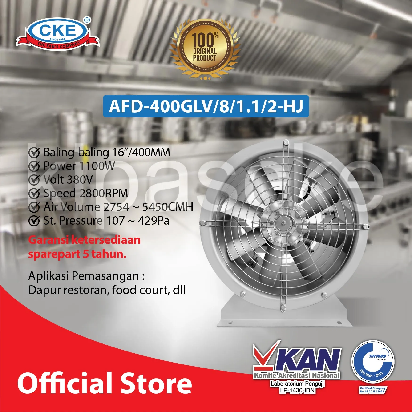 AFD-400GLV/8/1.1/2-HJ | Axial Fan Direct | KIPAS CKE